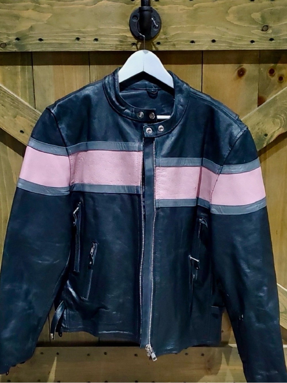 Moto Black and Pink Leather Jacket Size Large